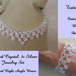 Tutorial Beaded Modified Right Angle Weave Drop Necklace, Earrings & Bracelet Jewelry in Crystal and Silver Bicone Beading Pattern image 5