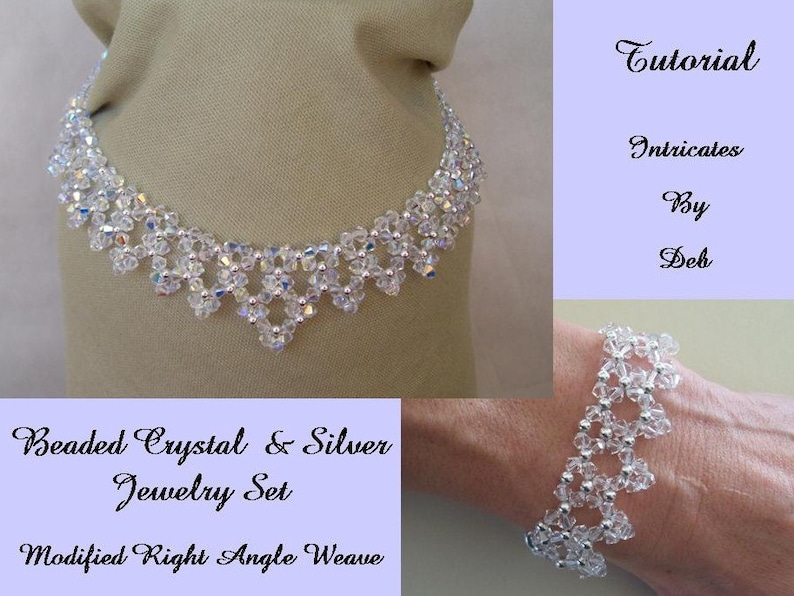 Tutorial Beaded Modified Right Angle Weave Drop Necklace, Earrings & Bracelet Jewelry in Crystal and Silver Bicone Beading Pattern image 5