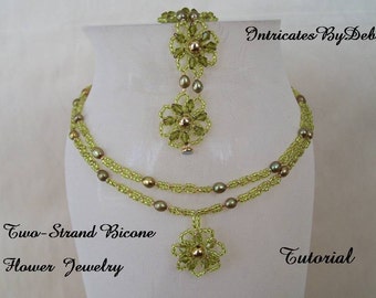 Pattern Bead Flower Necklace & Bracelet Jewelry with Bicones - Beading Tutorial, Beadweaving Instructions,