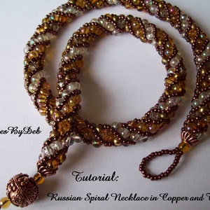 Pattern Beaded Russian Spiral Necklace Jewelry Tutorial in Copper and Topaz Beading, Beadweaving Instructions, PDF, Do It Yourself, How To image 1