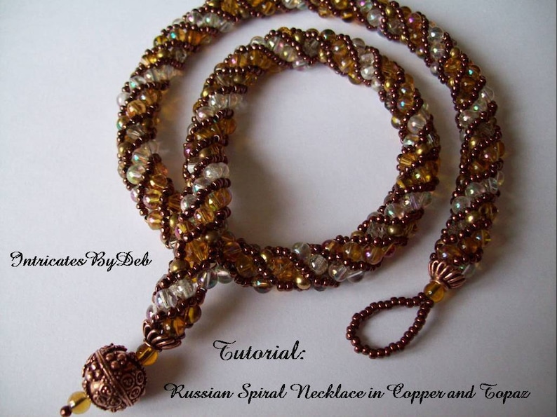 Pattern Beaded Russian Spiral Necklace Jewelry Tutorial in Copper and Topaz Beading, Beadweaving Instructions, PDF, Do It Yourself, How To image 1