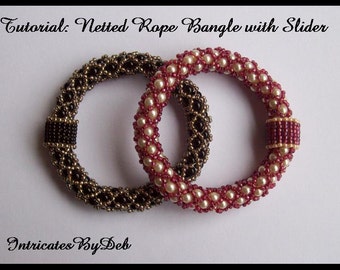 Tutorial Bead Netting Rope Slider Bangle Bracelet - Jewelry Beading Pattern, Beadweaving Instructions, PDF, Do It Yourself, How To