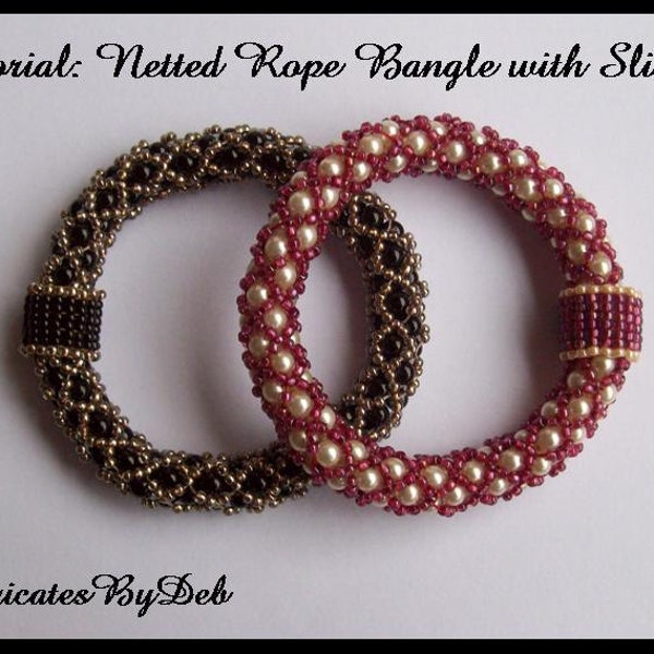 Tutorial Bead Netting Rope Slider Bangle Bracelet - Jewelry Beading Pattern, Beadweaving Instructions, PDF, Do It Yourself, How To