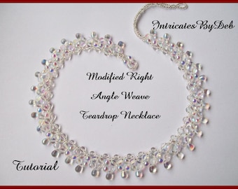 Pattern Beaded Modified Right Angle Weave Teardrop Necklace - Jewelry Beading Tutorial, Beadweaving Instructions, PDF, Do It Yourself