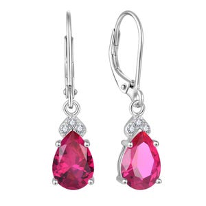 Pendientes de lágrima rosas, pendientes colgantes de moissanita rojo rubí, pendientes colgantes de plata, joyería nupcial, regalo