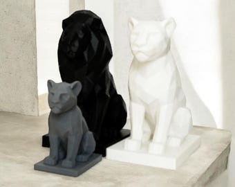 Low-poly lion figures made of PLA | Modern decoration, lion family or individually | 3D printed animal statue, minimalist living room gift