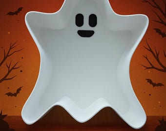 Ghost Bowl Halloween Decoration made of PLA – Candy Bowl Ghost 3D Printing – Modern Autumn Decor – Black/White – Handmade – Ghost