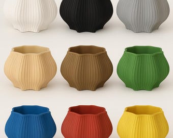 Modern 3D-printed PLA flowerpot – stylish planter with a grooved structure | Available in various colors and sizes. Handmade.