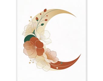 Boho Moon Flower Wall Art Print | Modern Abstract Poster Feminine Decor Beige Terracotta Scandinavian Boho
