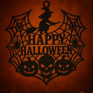 Halloween window decoration witch pumpkin skull spider web – 3D printed decoration made of PLA – door & wall decoration – Halloween gift idea