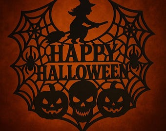 Halloween window decoration witch pumpkin skull spider web – 3D printed decoration made of PLA – door & wall decoration – Halloween gift idea