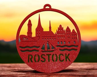 Rostock Skyline Pendant – 3D-printed city sphere (11 cm / 24 cm) – wall decoration, gift, nautical decoration, individually selectable colors
