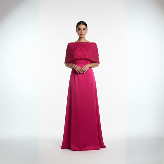 formal dress with cape overlay Chiffon Cape Overlay Sheath Dress