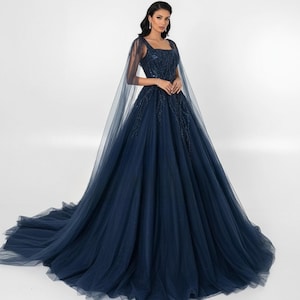 Navy Blue and Gold Evening Gown - Etsy