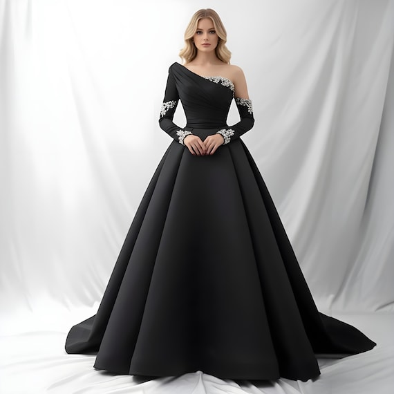 One Shoulder Floral Ball Gown: Elegant Long Sleeve Formal Dress - Etsy One Shoulder Floral Ball Gown: Elegant Long Sleeve Formal Dress - Etsy