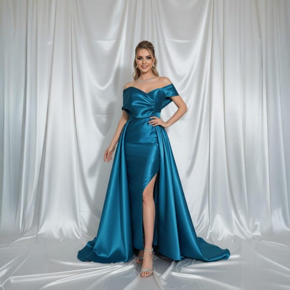 green emerald velvet dress La Femme 33373 Dresses 00 / Ice Blue