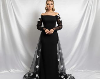 david meister evening dresses David Meister Silk Black & Pewter Lace Effect Dress/Evening Gown Size 4