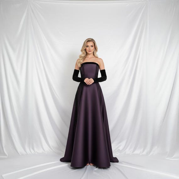Handmade Purple Satin Evening Gown: Strapless A-line Prom Dress - Etsy