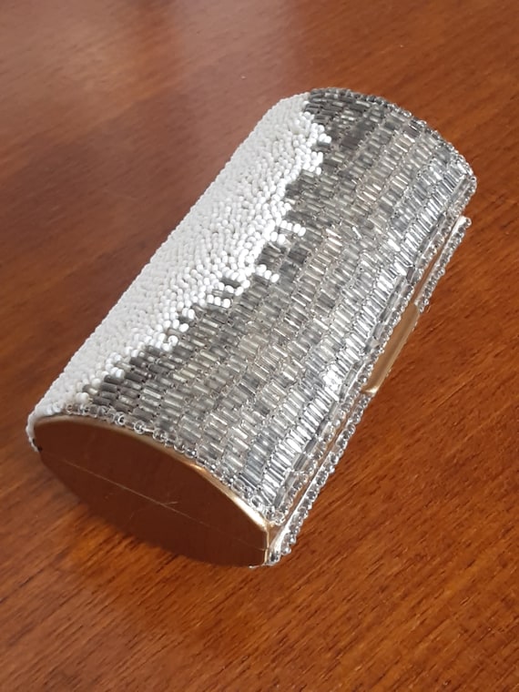 Vintage Mini Oval Beaded Metal Purse/Cigarette Cas