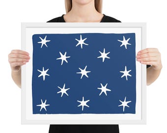 Le plus ancien drapeau américain, 13 étoiles, le drapeau du quartier général de Washington (étendard du commandant en chef) c. 1777 — Historiquement exact — Impression encadrée