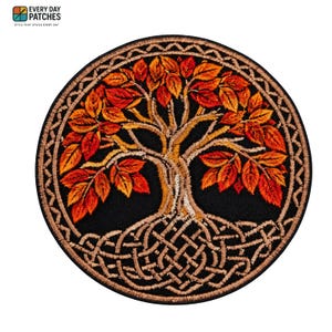 Celtic Tree of Life Embroidered Iron On Patch, Round Nature Badge