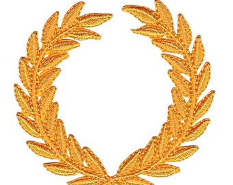 Yellow Laurel Wreath Embroidered Patch Iron on 7.4cm x 7.4cm