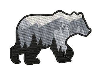 Bear Mountain Trees Patch Embroidered DIY Iron on Applique Nature Adventure