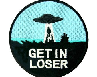 UFO Alien Patch EMBROIDERED DIY Iron on Applique Xfiles Flying Saucer Size 3"