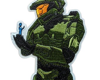 Sci-Fi Gamer Patch – Grüner Panzersoldat mit KI-Begleiter 10cm x 9cm