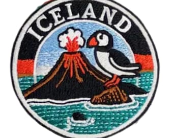 Broderad stryklapp med isländsk lunnefågel, resegåva för äventyrsälskare