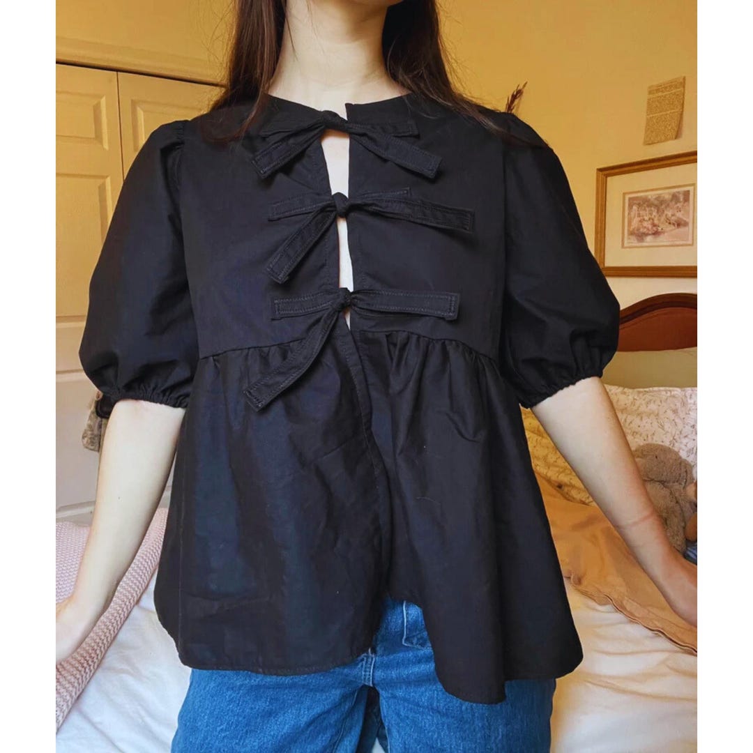 Puff Sleeve Peplum Blouse Pattern | DIY Sewing PDF | Front Tie Top ...