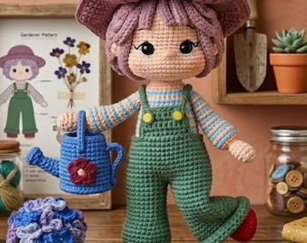 Ivy Doll Crochet Pattern PDF | Amigurumi Gardener Doll with Watering Can & Flower Pot | Intermediate Crochet Tutorial | Digital Download
