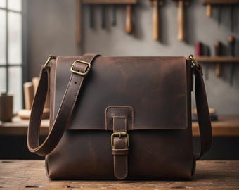 Leather Purse Pattern PDF | Office Crossbody Bag Sewing with Buckle Strap & Zipper Pockets | DIY Messenger Bag Pattern | A4 A1 Printable