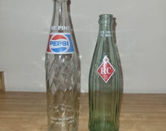 intage Pepsi-Cola 16oz & Royal Crown Cola 12oz Glass Bottles Lot – 1960s-70s...