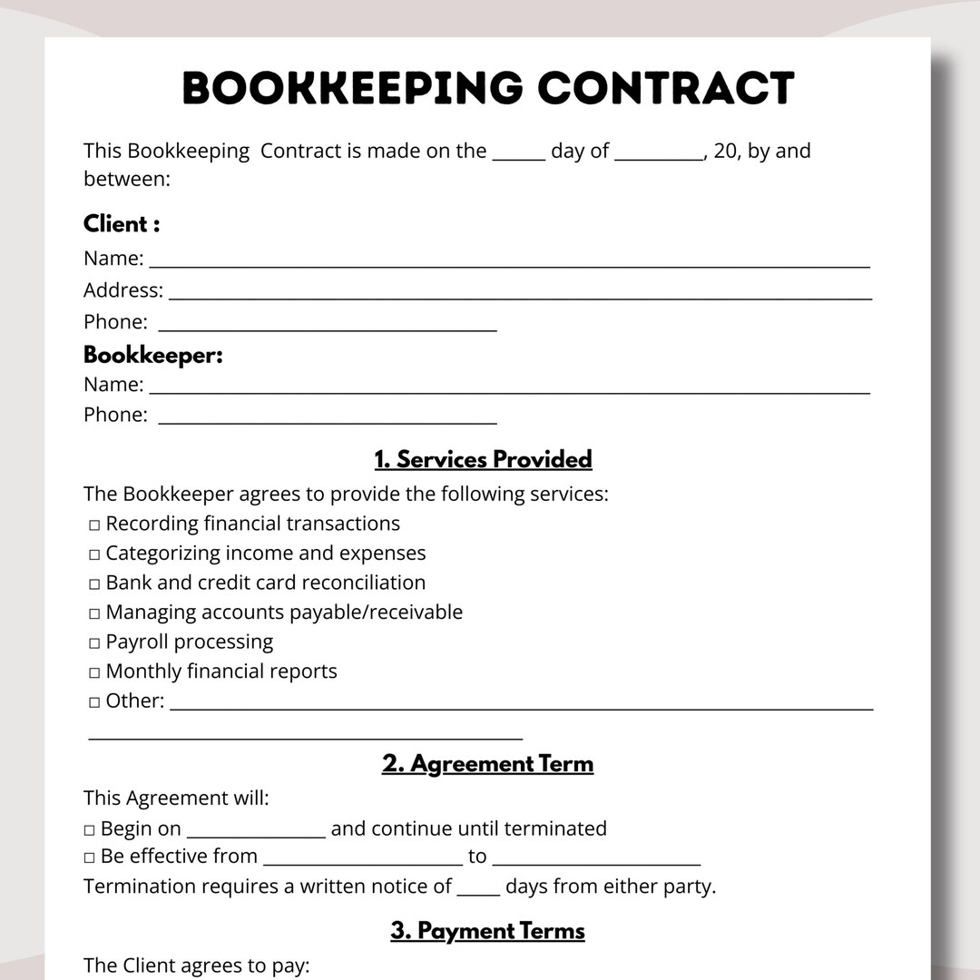 Bookkeeping Contract Template: Editable PDF for Accountants - Etsy