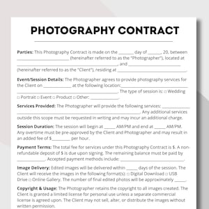 Photography Contract Forms, Template, Photography Contract, Photography Invoice, Contract bundle, photography template