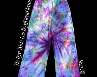 Moody Tie Dye Wide Leg Boyfriend Jeans | Size: 30