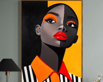 Decoración de arte negro, arte afrocéntrico de mujeres negras, arte abstracto negro, arte mural de moda para chicas negras, impresiones de arte mural urbano, decoración afro femenina