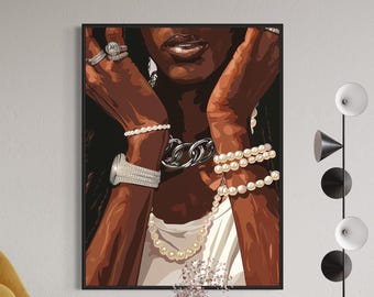 Urban Wall Art, Luxury Black Art, Black Girl Artwork, Black Woman Wall Art, African American Art, Afrocentric Decor, Black People Wall Art