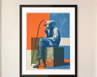 Lámina artística de Aries Ram, póster de arte pop surrealista, arte mural del zodíaco mitológico, decoración bohemia ecléctica para el hogar, lámina geométrica llamativa para la sala de estar