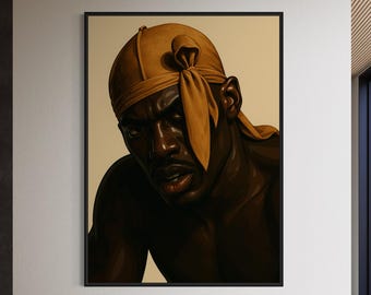 Lámina artística Durag Black Man, póster de retrato intenso, arte mural moderno para hombres negros, decoración de barbería, regalo de arte negro audaz para él.