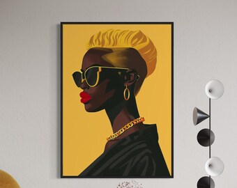 Urban Chic Black Art Print, Afrocentric Black Woman Art, Abstract Black Girl Wall Art, African American Art, Afro Chic Fashion Art Prints
