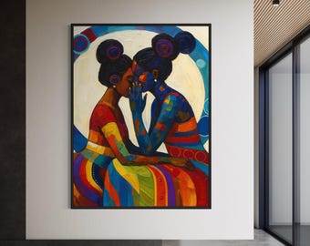 Stampa artistica di donne nere, arte murale afro, arte lesbica nera, decorazioni murali afroamericane, arte di ragazze urbane, arte murale di ragazze nere, download digitale