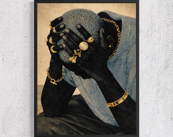 Arte negro de lujo, arte de hombres negros, arte mural de hombres negros, impresiones de arte negro, arte mural urbano afrocéntrico, arte de moda afro, arte mural de hombres negros