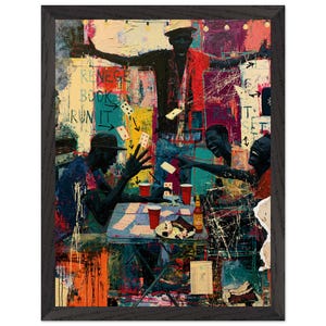 Spades Game Black Art Print, Card Game Cookout Wall Art, African American Game Night Poster, Neo Expressionist Black Men Art Gift image 9