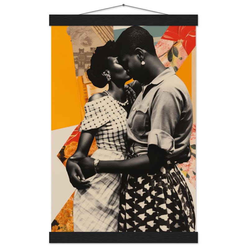 Black Sapphic Wall Art, African American WLW Print, Black Queer Couple Collage, Vintage Black Lesbian Poster, Pride Home Decor Gift for Her image 4