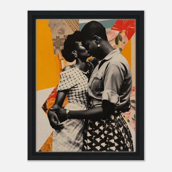 Black Sapphic Wall Art, African American WLW Print, Black Queer Couple Collage, Vintage Black Lesbian Poster, Pride Home Decor Gift for Her