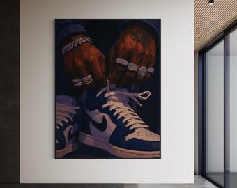 Arte de hombres negros, láminas de arte negro, arte mural de niños negros, arte afroamericano, arte mural urbano afrocéntrico, arte de personas negras, arte de la cultura negra
