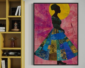 Black Art Print, Black Girl Portrait, Black Woman Art, African American Art, Black People Wall Art, Minimalist Afro Art, Black Culture Art