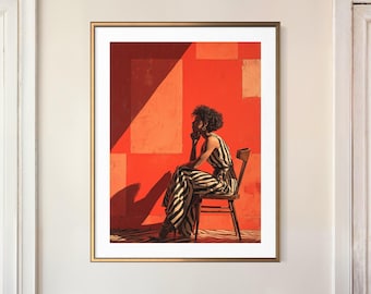 Abstract Black Art, Black Woman Art, African American Art, Black Art Decor, Black Girl Portrait, Afrocentric Wall Art, Moody Black Art Print